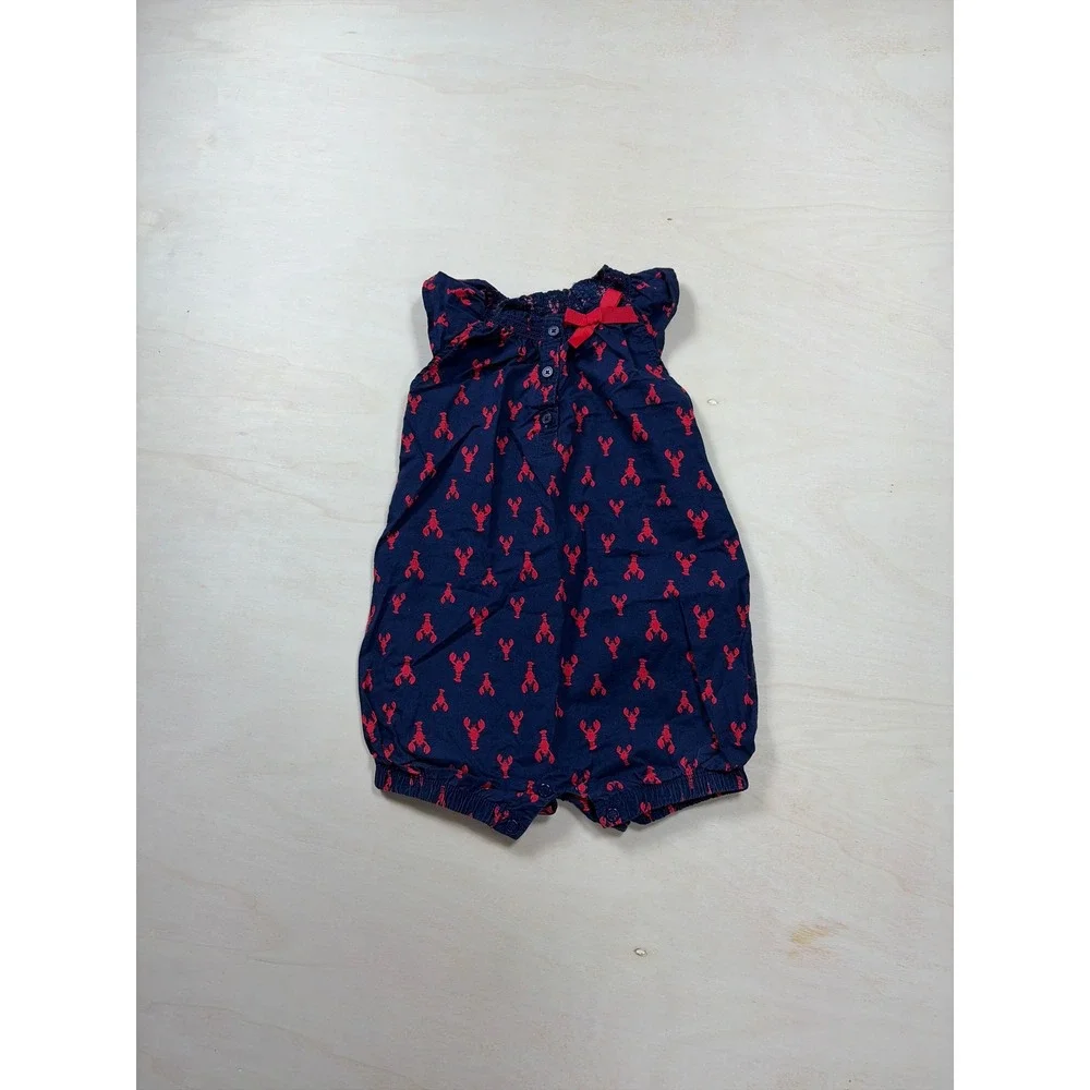 Just One You Carters Baby Girl Lobster Romper Navy Blue Red 12M Bubble One Piece